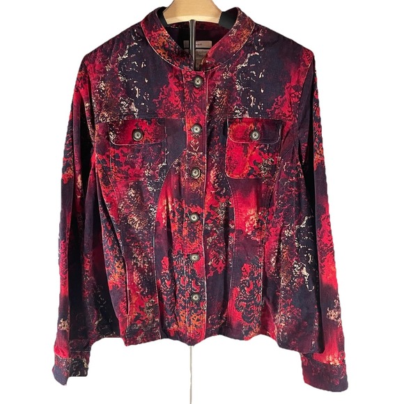 Christopher & Banks Jackets & Blazers - Christopher & Banks Womens Stretch Corduroy Floral‎ Jacket Size XL Button Up